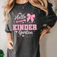 First Day Of School Teacher Girl Coquette Hello Kindergarten Women's Comfort Colors T-Shirt Pepper First Day Of School Teacher Girl Coquette Hello Kindergarten Women's Comfort Colors T-Shirt Pepper