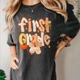 First Grade Fall Floral Coquette Bow Teachers Students Women's Comfort Colors T-Shirt Pepper