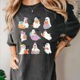 Ghost Book Reading Halloween Books Lover Teacher Kids Women's Comfort Colors T-Shirt Pepper