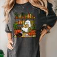 Ghost Library Reading Books Halloween Librarian Teacher Women's Comfort Colors T-Shirt Pepper