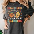 Groovy Fall In Love With Learning Autumn Pumpkin Teacher Women's Comfort Colors T-Shirt Pepper Groovy Fall In Love With Learning Autumn Pumpkin Teacher Women's Comfort Colors T-Shirt Pepper