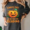 Halloween Teacher Librarian Pumpkin Reading Books Men Women Kids Women's Comfort Colors T-Shirt Pepper