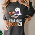 Halloween Teacher Women Cute Reading Ghost Read More Books Women's Comfort Colors T-Shirt Pepper