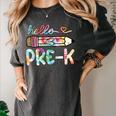 Hello Pre-K Pencil Teacher Student Tie Dye Women's Comfort Colors T-Shirt Pepper