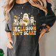 Inclusion Isn't Scary Mummy Boo Ghost Halloween SLP Teacher Women's Comfort Colors T-Shirt Pepper Inclusion Isn't Scary Mummy Boo Ghost Halloween SLP Teacher Women's Comfort Colors T-Shirt Pepper