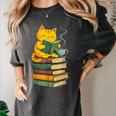 Kawaii Cats Lover Coffee Books Teacher Librarian Cat Women's Comfort Colors T-Shirt Pepper