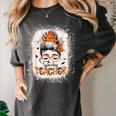 Messy Bun Spooky Teacher Bleached Halloween Teachers Women's Comfort Colors T-Shirt Pepper Messy Bun Spooky Teacher Bleached Halloween Teachers Women's Comfort Colors T-Shirt Pepper