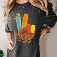 One Thankful Teacher Thanksgiving Turkey Peace Hand Sign Women's Comfort Colors T-Shirt Pepper One Thankful Teacher Thanksgiving Turkey Peace Hand Sign Women's Comfort Colors T-Shirt Pepper