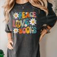 Peace Love Books Bookworm Librarian Reading Teacher Groovy Women's Comfort Colors T-Shirt Pepper Peace Love Books Bookworm Librarian Reading Teacher Groovy Women's Comfort Colors T-Shirt Pepper