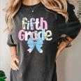 Preppy Fifth Grade Teacher Blue Floral Coquette Pencil Bow Women's Comfort Colors T-Shirt Pepper