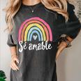 Sé Amable Spanish Bilingual Teacher Be Kind Boho Rainbow Women's Comfort Colors T-Shirt Pepper Sé Amable Spanish Bilingual Teacher Be Kind Boho Rainbow Women's Comfort Colors T-Shirt Pepper
