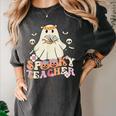 Spooky Teacher Groovy Retro Ghost Teacher Halloween 2023 For Men Women Kids Women's Comfort Colors T-Shirt Pepper