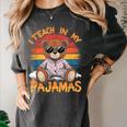 I Teach In My Pajamas Teacher Sunset Bear Retro Women's Comfort Colors T-Shirt Pepper
