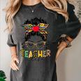 Teacher Life Messy Bun Glasses Leopard Sunflower Women's Comfort Colors T-Shirt Pepper Teacher Life Messy Bun Glasses Leopard Sunflower Women's Comfort Colors T-Shirt Pepper