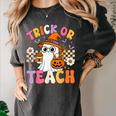 Trick Or Teach Cute Ghost Coffee Pumpkins Halloween Teacher Women's Comfort Colors T-Shirt Pepper Trick Or Teach Cute Ghost Coffee Pumpkins Halloween Teacher Women's Comfort Colors T-Shirt Pepper