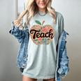 Cute Teacher With Apple Retro Teacher Kids Back To School Women's Comfort Colors T-Shirt Bay Cute Teacher With Apple Retro Teacher Kids Back To School Women's Comfort Colors T-Shirt Bay