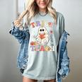 Groovy Halloween Trick Or Teach Retro Floral Ghost Teacher Women's Comfort Colors T-Shirt Bay