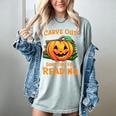 Halloween Teacher Librarian Pumpkin Reading Books Men Women Kids Women's Comfort Colors T-Shirt Bay