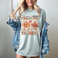 One Thankful Teacher Thanksgiving Groovy Fall Autumn Teacher Women's Comfort Colors T-Shirt Bay