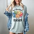 One Thankful Teacher Turkey Pencil Thanksgiving Teachers Women's Comfort Colors T-Shirt Bay One Thankful Teacher Turkey Pencil Thanksgiving Teachers Women's Comfort Colors T-Shirt Bay