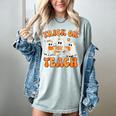 Teacher Halloween Trick Or Teach Retro Groovy Floral Ghost Women's Comfort Colors T-Shirt Bay Teacher Halloween Trick Or Teach Retro Groovy Floral Ghost Women's Comfort Colors T-Shirt Bay