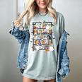 Teacher Library Ghost Reading Book Halloween Cat Women's Comfort Colors T-Shirt Bay