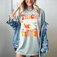 Trick Or Teach Halloween Shirt For Teacher Kids Floral Ghost Women's Comfort Colors T-Shirt Bay