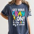 100th Day Of School Get Your Cray On Teacher Women's Comfort Colors T-Shirt Denim