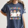 1st Grade Boo Crew Groovy Halloween Floral Ghost Kid Teacher Women's Comfort Colors T-Shirt Denim