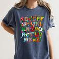 ABCs Learning Kindergarten Teacher Christmas Lights Alphabet For Men Women Kids Women's Comfort Colors T-Shirt Denim