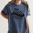 Back To School Checkered Apple Teacher Checkerboard Teacher For Men Women Girls Kids Women's Comfort Colors T-Shirt Denim