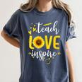 Back To School Teach Love And Inspire Teacher Sunflower Women's Comfort Colors T-Shirt Denim Back To School Teach Love And Inspire Teacher Sunflower Women's Comfort Colors T-Shirt Denim
