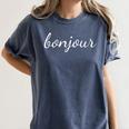 Bonjour T Shirt French Language Saying Teacher Student Men Women Girls Kids Women's Comfort Colors T-Shirt Denim