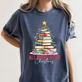 All Booked For Christmas Xmas Tree Teacher Holiday Pajamas Women's Comfort Colors T-Shirt Denim