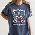 Christmas Candy Cane Work Of Heart Fourth 4th Grade Teacher Women's Comfort Colors T-Shirt Denim