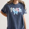 Coquette Bow Teach Teacher Happy First Day Back To School Women's Comfort Colors T-Shirt Denim Coquette Bow Teach Teacher Happy First Day Back To School Women's Comfort Colors T-Shirt Denim