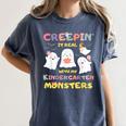 Creepin It Real With Kindergarten Monsters Halloween Teacher Women's Comfort Colors T-Shirt Denim Creepin It Real With Kindergarten Monsters Halloween Teacher Women's Comfort Colors T-Shirt Denim