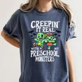 Creepin It Real Monster School Preschool Teacher Halloween Women's Comfort Colors T-Shirt Denim