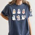 Cute Boo Ghost Reading Books Halloween Librarian Teacher Kid Women's Comfort Colors T-Shirt Denim