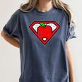 Cute Distressed Super Teacher Superhero Apple Shirt Women's Comfort Colors T-Shirt Denim