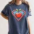 Cute Distressed Super Teacher Superhero Apple Women's Comfort Colors T-Shirt Denim Cute Distressed Super Teacher Superhero Apple Women's Comfort Colors T-Shirt Denim