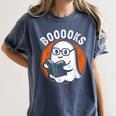 Cute Ghost Book Reading Books Lover Retro Halloween Teacher Women's Comfort Colors T-Shirt Denim