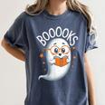 Cute Ghost Book Reading Halloween Teacher Women's Comfort Colors T-Shirt Denim Cute Ghost Book Reading Halloween Teacher Women's Comfort Colors T-Shirt Denim