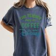 Disney This Teacher Runs On Coffee And Disney Gradient Logo Women's Comfort Colors T-Shirt Denim Disney This Teacher Runs On Coffee And Disney Gradient Logo Women's Comfort Colors T-Shirt Denim