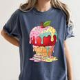Dripping Apple Ice Cream Cone Cute Teacher Appreciation Women's Comfort Colors T-Shirt Denim