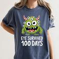 Eye Survived 100 Days Of School Monster Lover Teacher Kids Women's Comfort Colors T-Shirt Denim Eye Survived 100 Days Of School Monster Lover Teacher Kids Women's Comfort Colors T-Shirt Denim