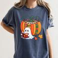 Fall Book Pumpkin Books Ghost Reading Halloween Teacher Women's Comfort Colors T-Shirt Denim Fall Book Pumpkin Books Ghost Reading Halloween Teacher Women's Comfort Colors T-Shirt Denim