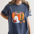 Fall Book Pumpkin Ghost Reading Books Halloween Teacher Women's Comfort Colors T-Shirt Denim
