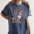Fall Holiday Themed Thanksgiving Halloween Teacher Trick Or Women's Comfort Colors T-Shirt Denim