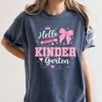 First Day Of School Teacher Girl Coquette Hello Kindergarten Women's Comfort Colors T-Shirt Denim First Day Of School Teacher Girl Coquette Hello Kindergarten Women's Comfort Colors T-Shirt Denim